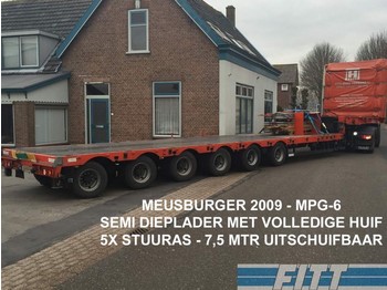 Low loader semi-trailer MEUSBURGER MPG-6 / 6ass semi, 5x stuuras, 7,50 mtr uitschuifbaar, huif/schuifkap - okay: picture 1