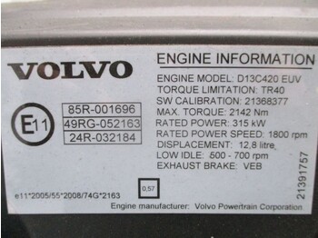Engine for Truck Volvo 21286037 D13C420 EUV EURO 5 EEV 420 PK: picture 5