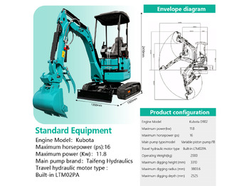New Mini excavator LADYS DY20T Mini Excavator Euro 5/Epa Engine Kubota Mini Excavator For Sale: picture 2