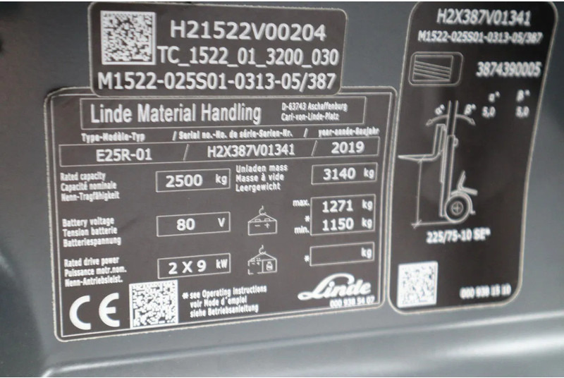 Electric forklift Linde E25 R-01 ROADSTER | DEMO | SIDESHIFT | FORK SPREADERS: picture 20