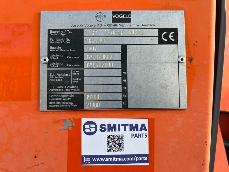 Vögele SUPER 1800-2 - Asphalt paver: picture 5 Vögele SUPER 1800-2 - Asphalt paver: picture 5