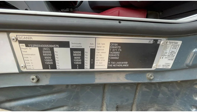Tractor truck Scania R730 Scania R730 6x4 Big axle EURO6 Dutch registration: picture 11