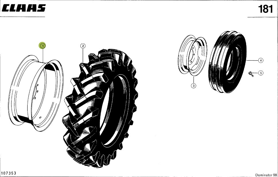 Claas Dominator 98 - opona 0006823950 - Wheel and tire package for Agricultural machinery: picture 1 Claas Dominator 98 - opona 0006823950 - Wheel and tire package for Agricultural machinery: picture 1