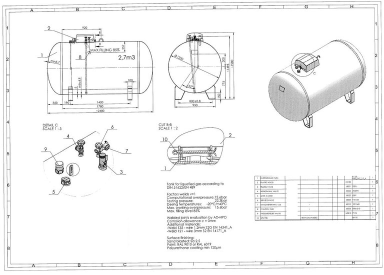 De Visser Propaan/Butaan LPG tank 2700 L (1,35 ton) Gastank, Gas, Gaz, LPG, GPL, Propane, Butane Ø 1250 including tank fittings - Fuel tank: picture 3 De Visser Propaan/Butaan LPG tank 2700 L (1,35 ton) Gastank, Gas, Gaz, LPG, GPL, Propane, Butane Ø 1250 including tank fittings - Fuel tank: picture 3