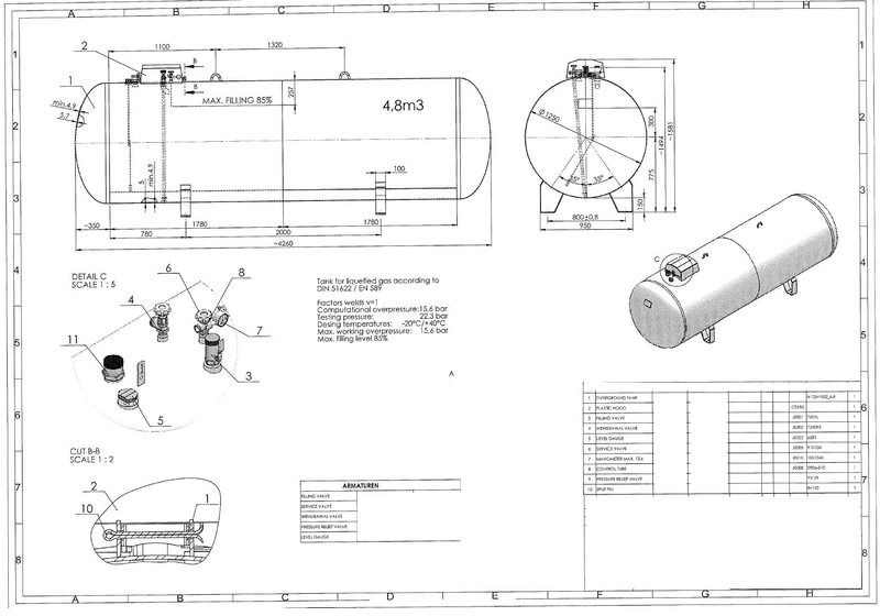 De Visser Propaan/Butaan LPG tank 4850 L (2,43 ton) Gastank, Gas, Gaz, LPG, GPL, Propane, Butane Ø 1250 including tank fittings - Fuel tank: picture 5 De Visser Propaan/Butaan LPG tank 4850 L (2,43 ton) Gastank, Gas, Gaz, LPG, GPL, Propane, Butane Ø 1250 including tank fittings - Fuel tank: picture 5