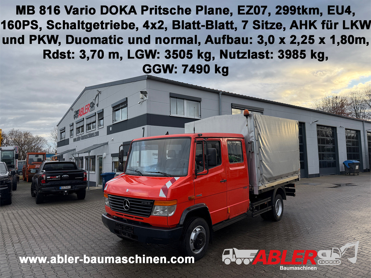 Mercedes-Benz 816 Vario Doka Pritsche Plane 2x AHK - Curtain side truck: picture 1 Mercedes-Benz 816 Vario Doka Pritsche Plane 2x AHK - Curtain side truck: picture 1