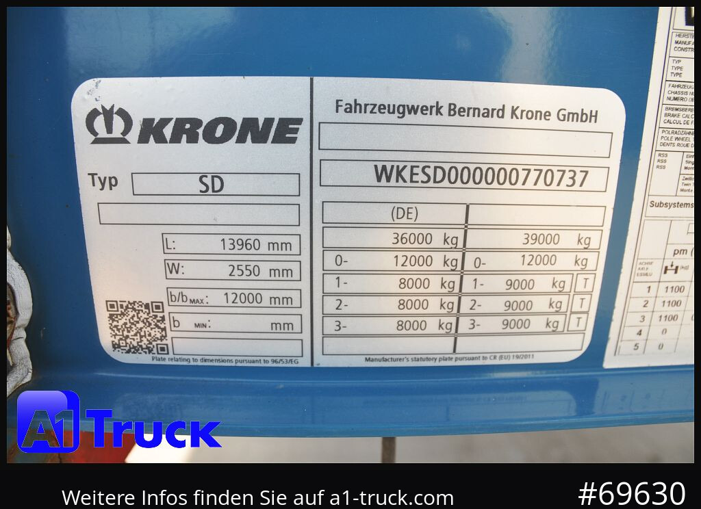 Curtainsider semi-trailer KRONE SD 27, Papier, Staplerhalterung, Bordwand, Lenkachse: picture 8