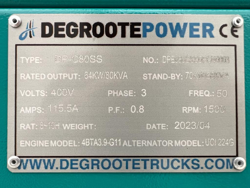 DEGROOTE POWER* DP-C80SS 80KVA - Generator set: picture 4 DEGROOTE POWER* DP-C80SS 80KVA - Generator set: picture 4