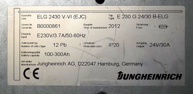 Jungheinrich 51158076 | build in charger ELG2430V-VI(EJC) 24V 30A capacity 100- build in charger ELG2430V-VI(EJC) 24V 30A capacity 100-300Ah sn. B0000861 year 2012 - Battery for Material handling equipment: picture 5 Jungheinrich 51158076 | build in charger ELG2430V-VI(EJC) 24V 30A capacity 100- build in charger ELG2430V-VI(EJC) 24V 30A capacity 100-300Ah sn. B0000861 year 2012 - Battery for Material handling equipment: picture 5