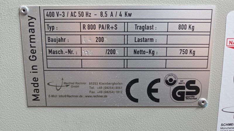 Rachner R 800 PA/R+S | 2005 - Other: picture 4 Rachner R 800 PA/R+S | 2005 - Other: picture 4