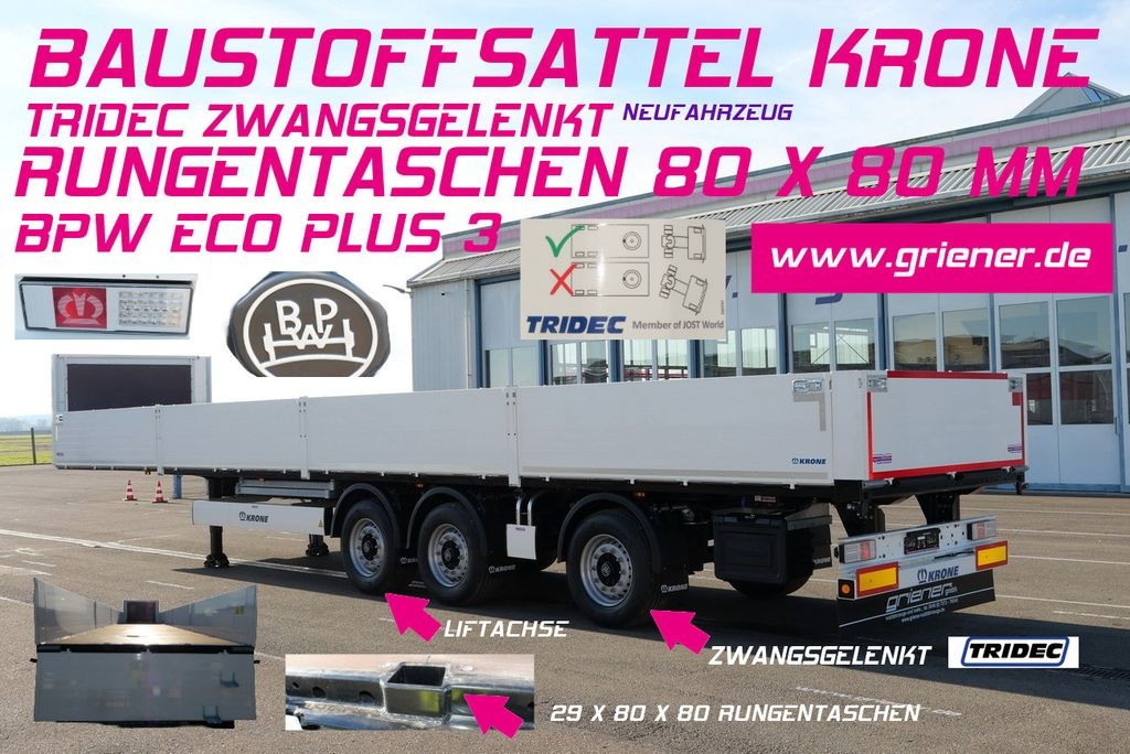 Krone SDP 27/BAUSTOFF/TRIDEC/BPW/RUNGENTASCHEN LIFT Krone SDP 27/BAUSTOFF/TRIDEC/BPW/RUNGENTASCHEN LIFT - Dropside/ Flatbed semi-trailer: picture 1 Krone SDP 27/BAUSTOFF/TRIDEC/BPW/RUNGENTASCHEN LIFT Krone SDP 27/BAUSTOFF/TRIDEC/BPW/RUNGENTASCHEN LIFT - Dropside/ Flatbed semi-trailer: picture 1