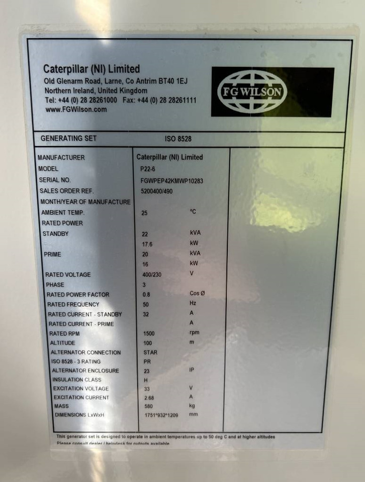FG Wilson P22-6 - L2 - 22 kVA Genset - DPX-16002 - Generator set: picture 5 FG Wilson P22-6 - L2 - 22 kVA Genset - DPX-16002 - Generator set: picture 5