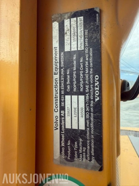 2005 Volvo L220E HJULLASTER - 15364 Timer - Wheel loader: picture 5 2005 Volvo L220E HJULLASTER - 15364 Timer - Wheel loader: picture 5