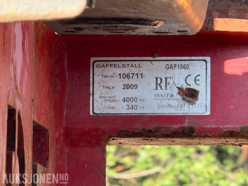 2009 Andre RF GAF1860 pallegaffel – 4 000 kg kapasitet, tilpasset for gravemaskin - S60 - Attachment for Construction machinery: picture 4 2009 Andre RF GAF1860 pallegaffel – 4 000 kg kapasitet, tilpasset for gravemaskin - S60 - Attachment for Construction machinery: picture 4