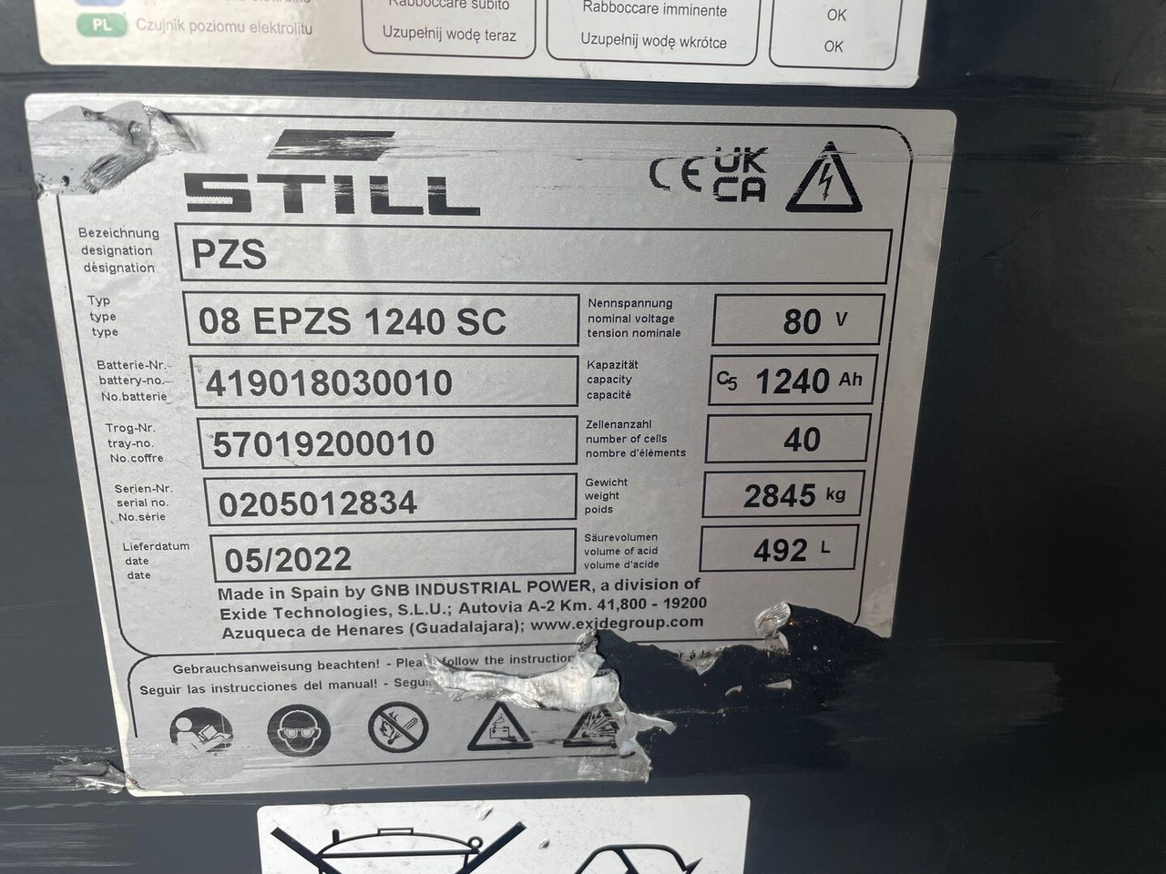Exide 80V 8 EPzS 1240 - Battery for Material handling equipment: picture 2 Exide 80V 8 EPzS 1240 - Battery for Material handling equipment: picture 2