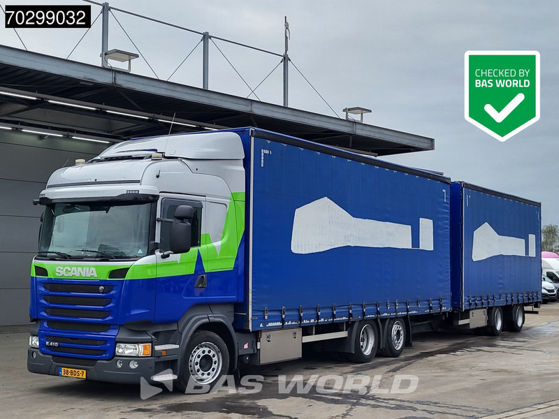 Scania R410 R 6X2 NL-Combi Curtainsides Lift+steering axle Automatic Euro 6 - Curtain side truck: picture 1 Scania R410 R 6X2 NL-Combi Curtainsides Lift+steering axle Automatic Euro 6 - Curtain side truck: picture 1