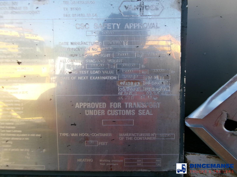 Storage tank Van Hool Tank container 34.5 m3 / 1 comp IMO2 / L4BH / 30 ft: picture 18 Storage tank Van Hool Tank container 34.5 m3 / 1 comp IMO2 / L4BH / 30 ft: picture 18