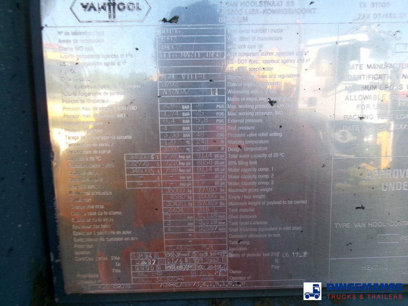 Storage tank Van Hool Tank container 34.5 m3 / 1 comp IMO2 / L4BH / 30 ft: picture 17 Storage tank Van Hool Tank container 34.5 m3 / 1 comp IMO2 / L4BH / 30 ft: picture 17