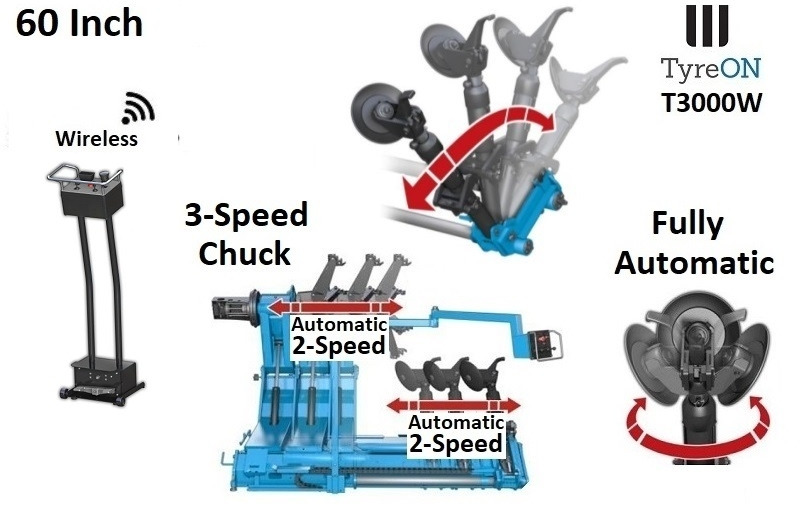 Garage equipment T3000W truck tyrechanger 60 Inch - battery powered remote control - 3 mounting speeds with 5.6 kW - fully automatic - fully hydraulic: picture 6