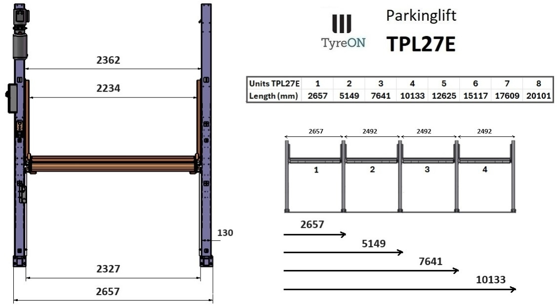 TPL27E-1 2.7T car parking lift - electric release of safety locks - no air pressure required - 2 columns - 2 cars - Garage equipment: picture 5 TPL27E-1 2.7T car parking lift - electric release of safety locks - no air pressure required - 2 columns - 2 cars - Garage equipment: picture 5