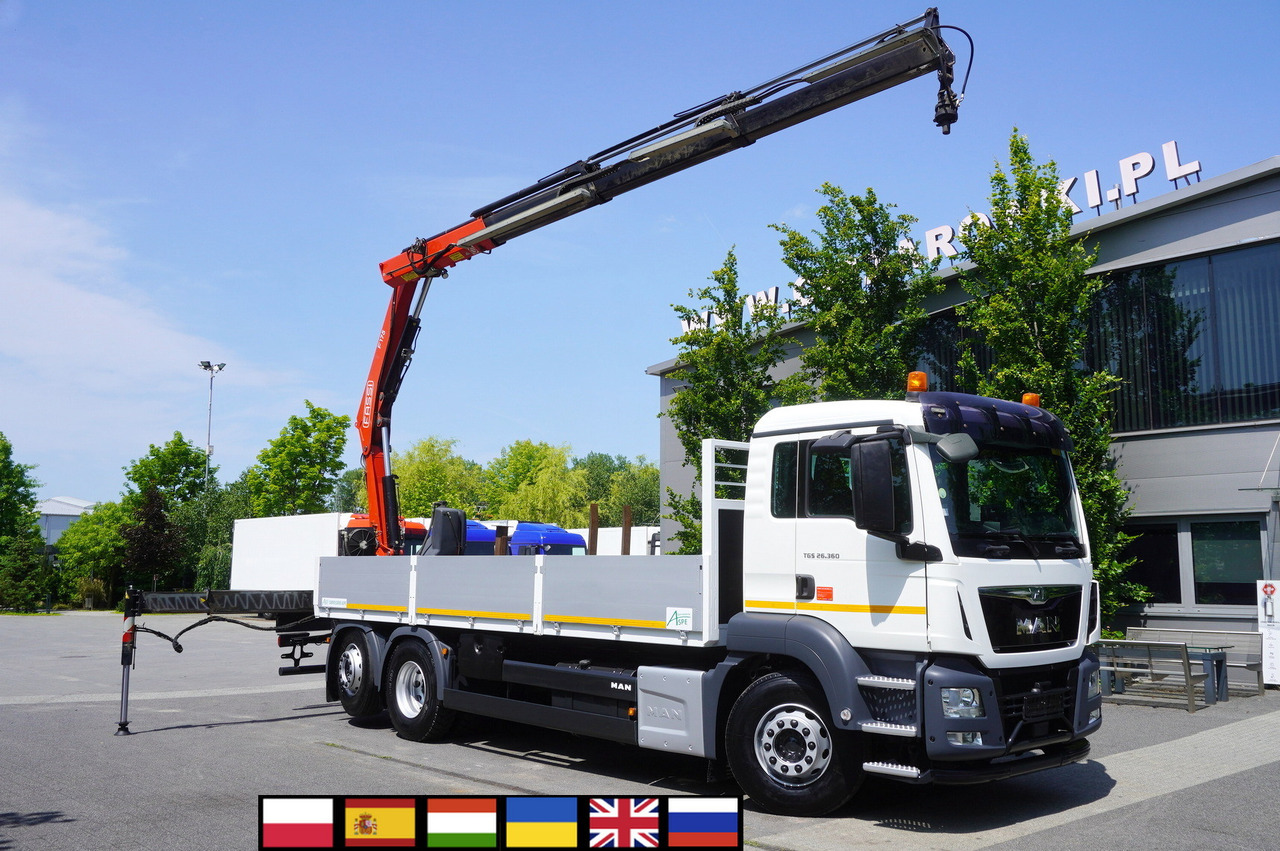 MAN TGS 26.360 Flatbed / Fassi F175 7.7 T / steered 3rd axle - Crane truck: picture 1 MAN TGS 26.360 Flatbed / Fassi F175 7.7 T / steered 3rd axle - Crane truck: picture 1