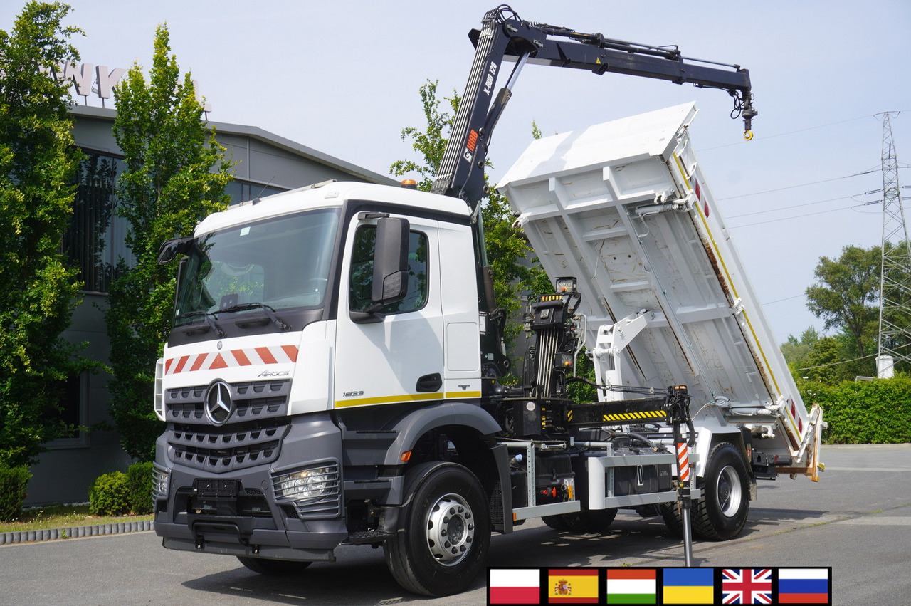 MERCEDES-BENZ Arocs 1833 / 87,000 km!!! / Hds HIAB X-DUO 128 B-2 / three-sided tipper - Dropside/ Flatbed truck, Crane truck: picture 1 MERCEDES-BENZ Arocs 1833 / 87,000 km!!! / Hds HIAB X-DUO 128 B-2 / three-sided tipper - Dropside/ Flatbed truck, Crane truck: picture 1