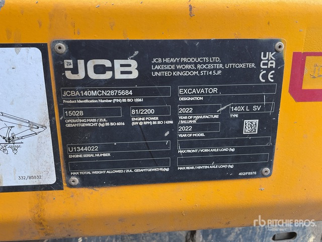 2022 JCB 140XLCSV Tracked Excavator - Crawler excavator: picture 1 2022 JCB 140XLCSV Tracked Excavator - Crawler excavator: picture 1