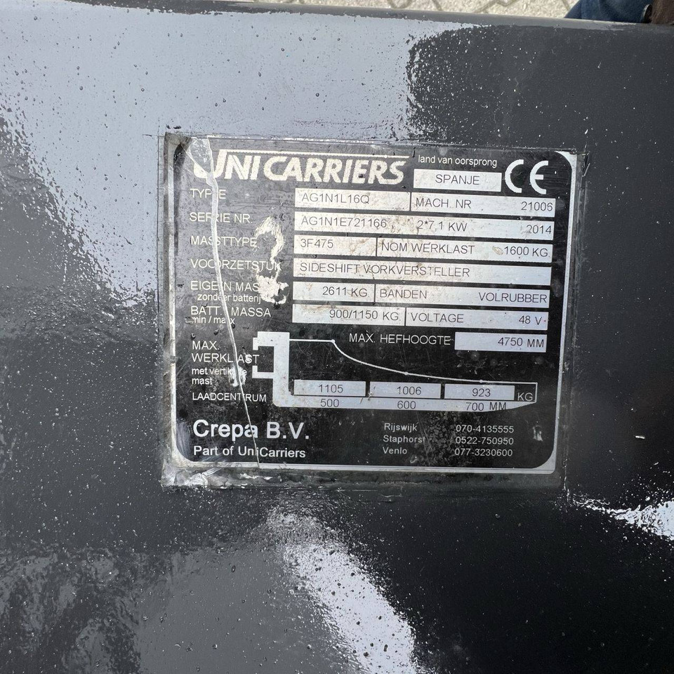 Electric forklift Unicarriers ET16 (AG1N12L16Q): picture 19 Electric forklift Unicarriers ET16 (AG1N12L16Q): picture 19