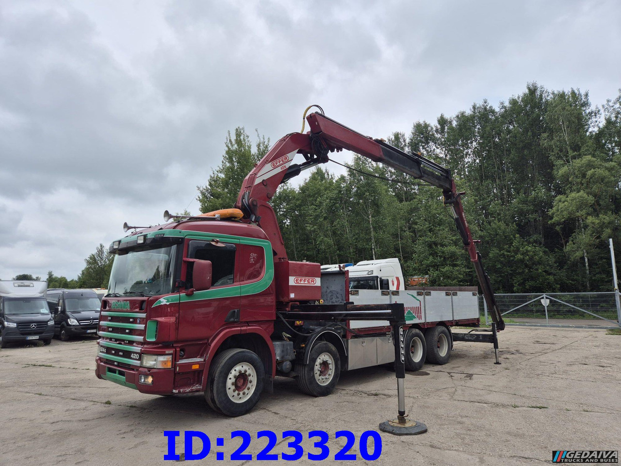 SCANIA P124 8X4 + Crane Effer 48N/4S with radio control - Dropside/ Flatbed truck: picture 1 SCANIA P124 8X4 + Crane Effer 48N/4S with radio control - Dropside/ Flatbed truck: picture 1