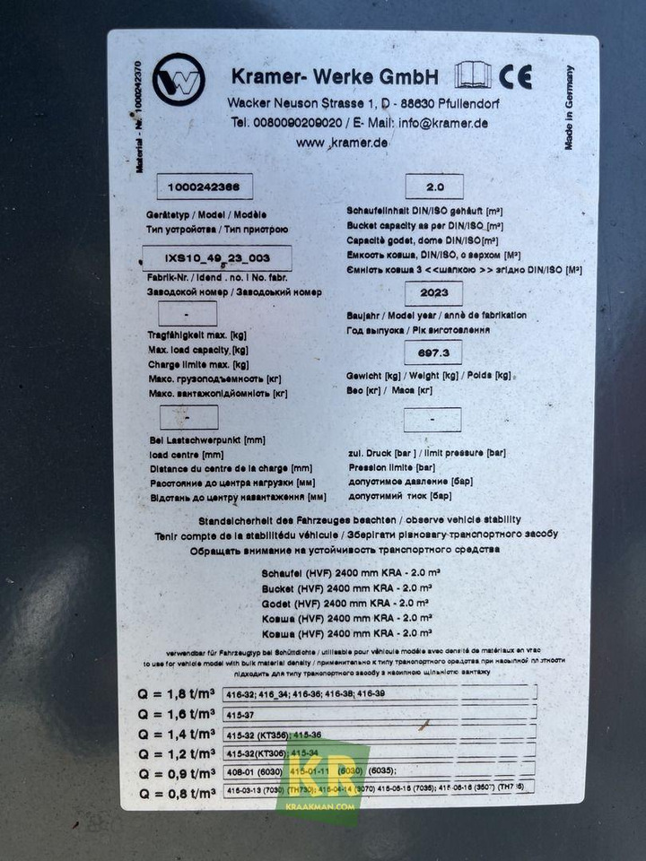 Kramer 2400 HVF GRONDBAK - Loader bucket for Construction machinery: picture 4 Kramer 2400 HVF GRONDBAK - Loader bucket for Construction machinery: picture 4