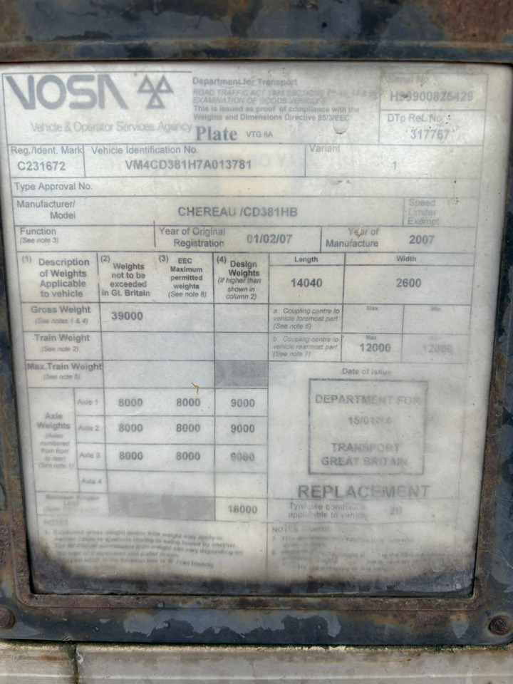 Chereau 2007 Vector 1800 – CBT230R - Refrigerator semi-trailer: picture 2 Chereau 2007 Vector 1800 – CBT230R - Refrigerator semi-trailer: picture 2