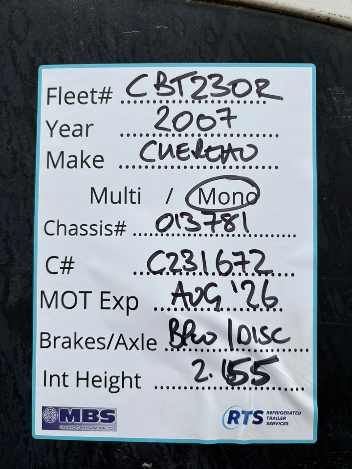 Chereau 2007 Vector 1800 – CBT230R - Refrigerator semi-trailer: picture 5 Chereau 2007 Vector 1800 – CBT230R - Refrigerator semi-trailer: picture 5