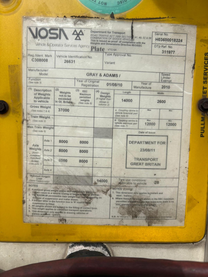 Gray and Adams 2010 Vector 1850 – D12 - Refrigerator semi-trailer: picture 5 Gray and Adams 2010 Vector 1850 – D12 - Refrigerator semi-trailer: picture 5