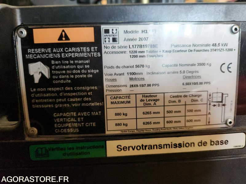 CHARIOT ELEVATEUR DIESEL 3T5 HYSTER H3.5FT - 2007 - 1033 heures - Diesel forklift: picture 2 CHARIOT ELEVATEUR DIESEL 3T5 HYSTER H3.5FT - 2007 - 1033 heures - Diesel forklift: picture 2