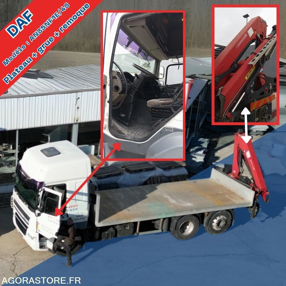 Camion DAF plateau avec grue HMF + Remorque Lecitrail - Truck: picture 2 Camion DAF plateau avec grue HMF + Remorque Lecitrail - Truck: picture 2