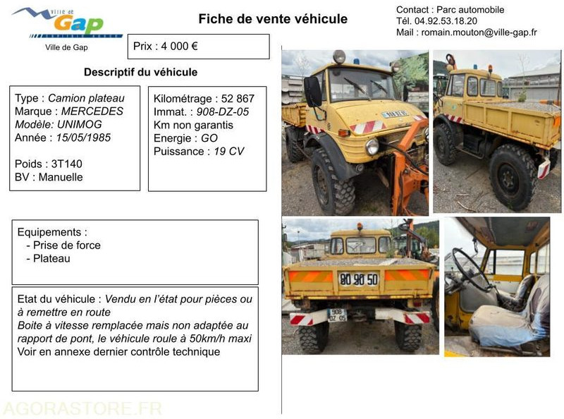 Camion plateau Mercedes UNIMOG - Truck: picture 1 Camion plateau Mercedes UNIMOG - Truck: picture 1