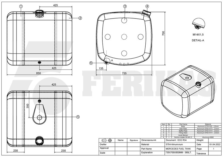 New Fuel tank for Truck Mercedes-Benz New aluminum fuel tank 360 L.: picture 8