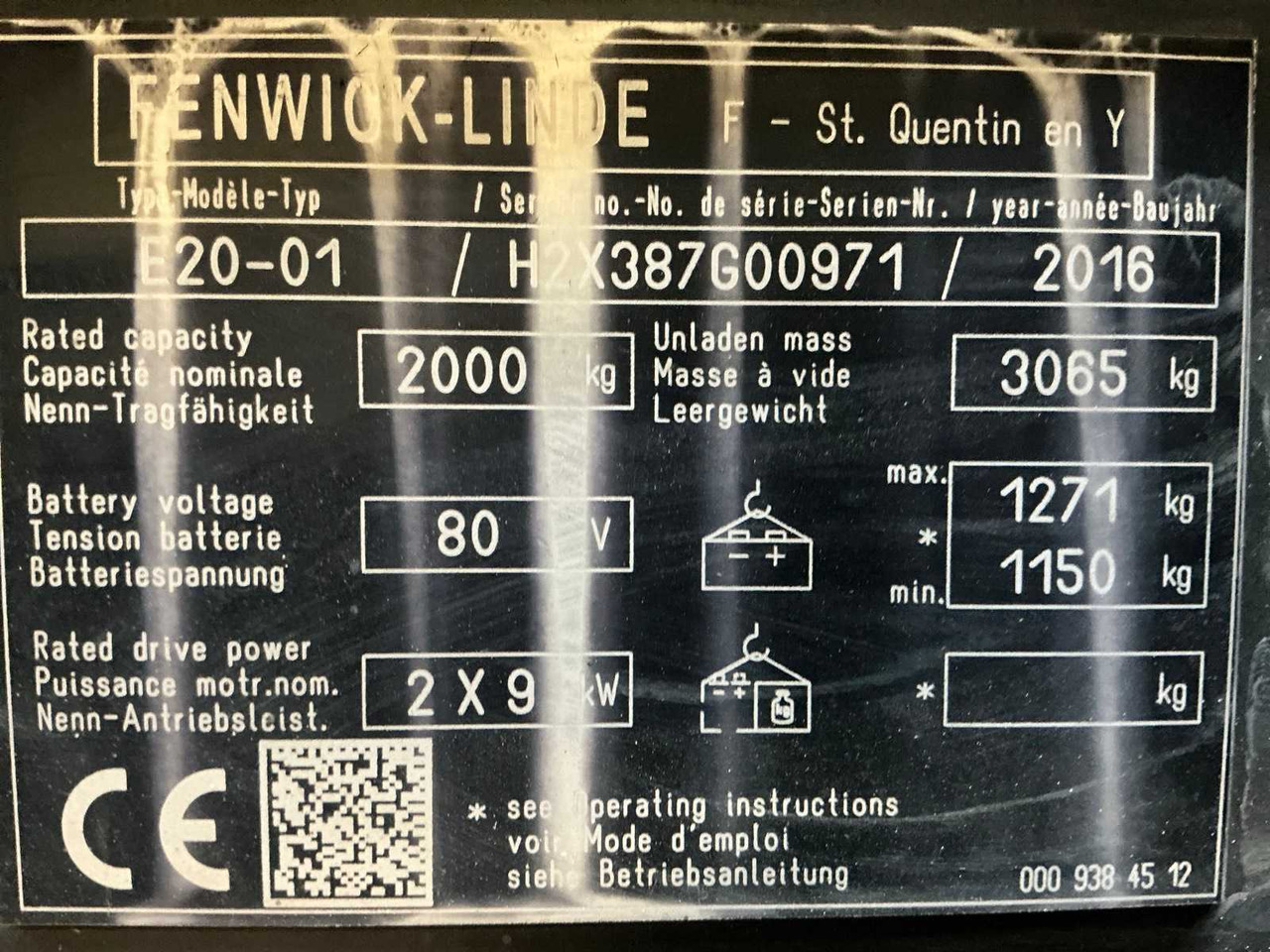 2016 LINDE E20-01 FORKLIFT - Forklift: picture 1 2016 LINDE E20-01 FORKLIFT - Forklift: picture 1
