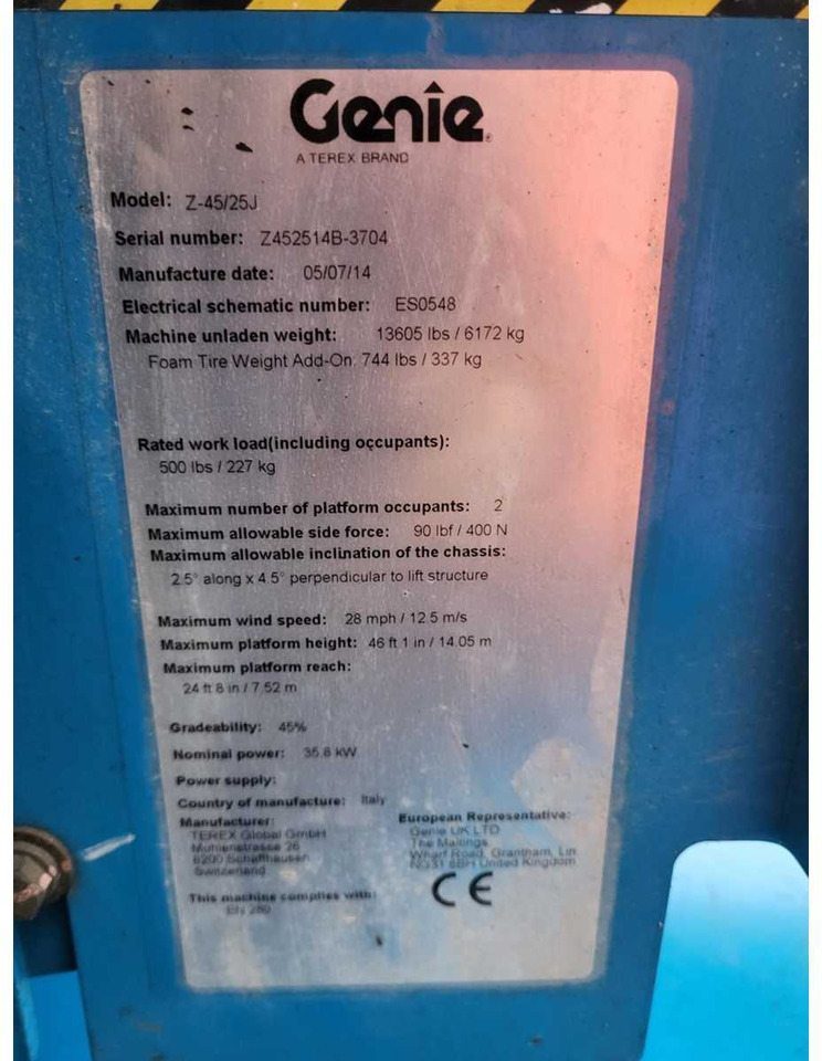 Aerial platform GENIE - 2014 - Z45/25J - AERIAL WORK PLATFORM: picture 10