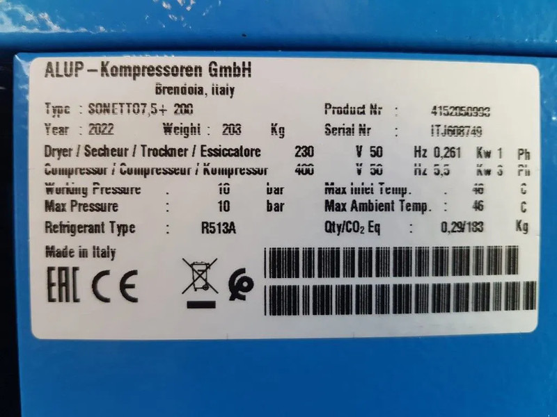 Alup Sonetto 7.5 + 200 Elektrische Schroefcompressor met ketel en droger 5.5 kW 750 L / min 10 Bar - Air compressor: picture 3 Alup Sonetto 7.5 + 200 Elektrische Schroefcompressor met ketel en droger 5.5 kW 750 L / min 10 Bar - Air compressor: picture 3
