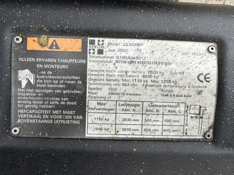 Hyster J2.00XMI 2 ton Triplex Freelift Sideshift Elektra Heftruck accu 2012 - Electric forklift: picture 3 Hyster J2.00XMI 2 ton Triplex Freelift Sideshift Elektra Heftruck accu 2012 - Electric forklift: picture 3