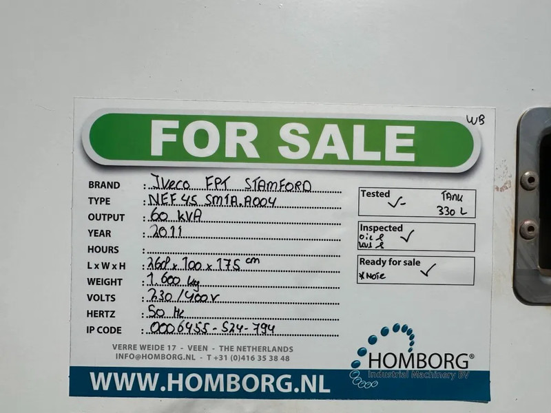Generator set Iveco FPT NEF45 SM1A.A004 Stamford 60 kVA Silent Renrtal generatorset: picture 18