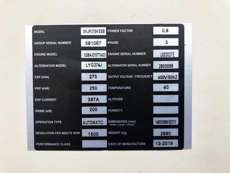 Perkins 275 kVA Supersilent generatorset - Generator set: picture 5 Perkins 275 kVA Supersilent generatorset - Generator set: picture 5
