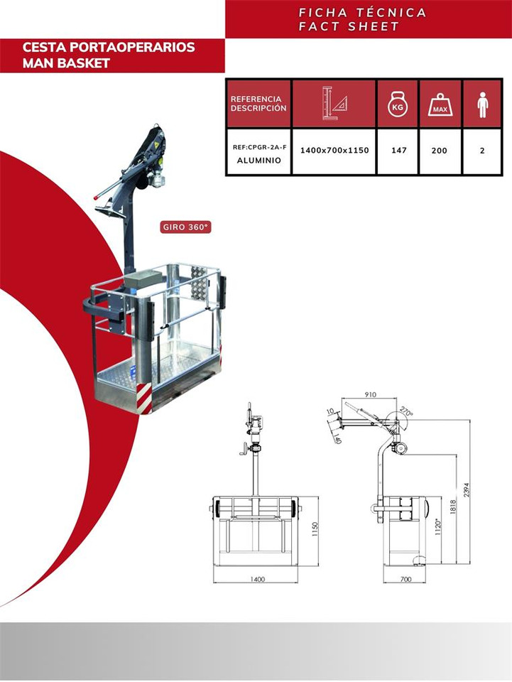 Rotating Height-Adjustable Man Basket CPGR-2A-F - Attachment for Truck mounted crane: picture 3 Rotating Height-Adjustable Man Basket CPGR-2A-F - Attachment for Truck mounted crane: picture 3
