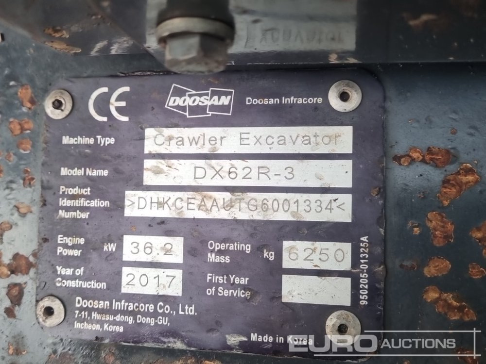 Mini excavator 2017 Doosan DX62R-3: picture 43
