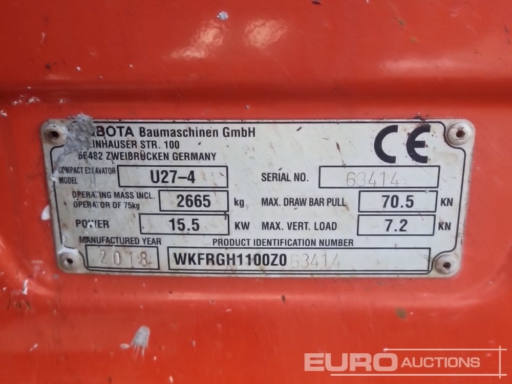 Mini excavator 2018 Kubota U27-4: picture 41 Mini excavator 2018 Kubota U27-4: picture 41