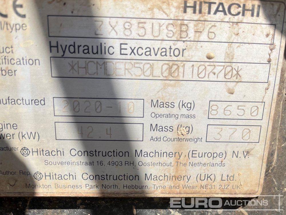 2020 Hitachi ZX85USB-6 - Mini excavator: picture 4 2020 Hitachi ZX85USB-6 - Mini excavator: picture 4