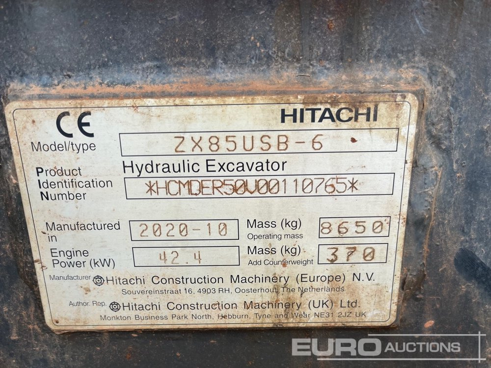 2020 Hitachi ZX85USB-6 - Mini excavator: picture 5 2020 Hitachi ZX85USB-6 - Mini excavator: picture 5