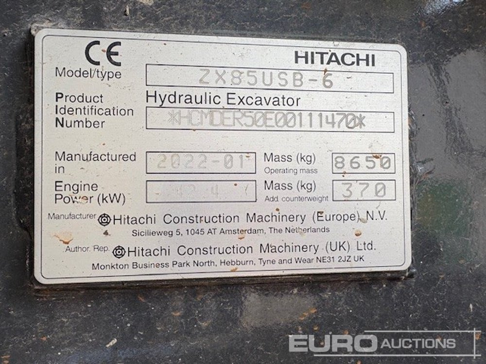 2022 Hitachi ZX85USB-6 - Mini excavator: picture 4 2022 Hitachi ZX85USB-6 - Mini excavator: picture 4