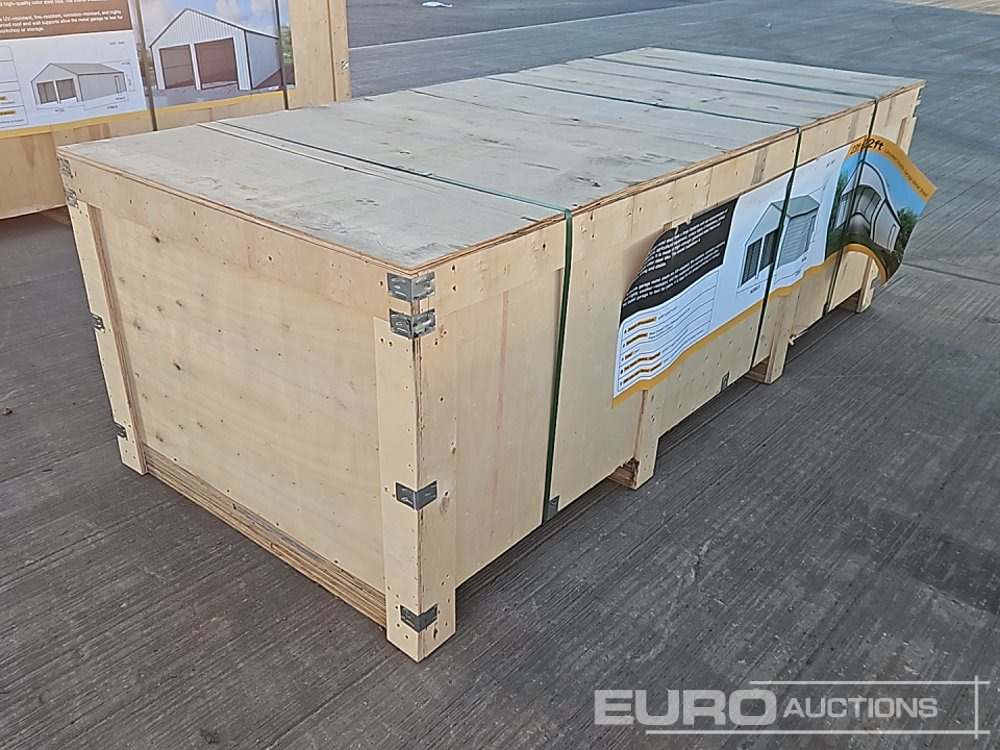 Unused 23' x 22' Double Garage Metal Shed (Cannot Be Reconsigned) - Shipping container: picture 1 Unused 23' x 22' Double Garage Metal Shed (Cannot Be Reconsigned) - Shipping container: picture 1